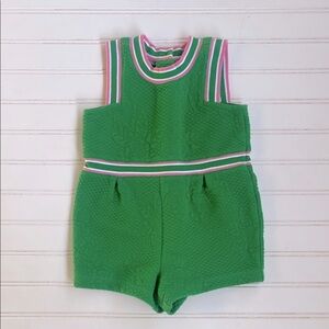 JANIE & JACK EUC Quilted Floral Ribbed Striped Neck Sleeve Romper